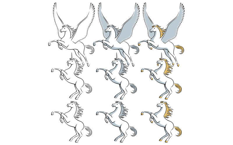 Arte em linha de garanhão Pegasus Unicorn - ilustração