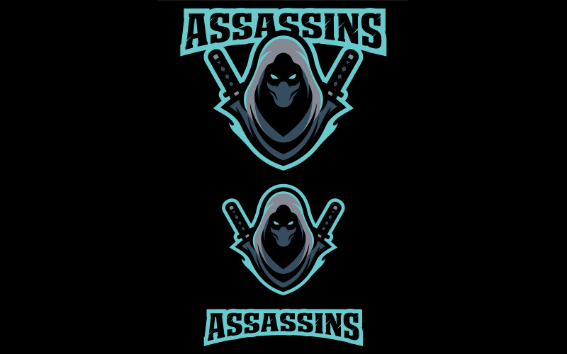 Download Иллюстрация "Assassin Mascot - Illustration" / Assassin Mascot - Illustration - Иллюстрация на тему графика assassin,killer,murderer,ninja,thug,criminal,sword,katana,mask,hood,logo,mascot,symbol,team,vector,illustration,cartoon,clip art,clipart,design element