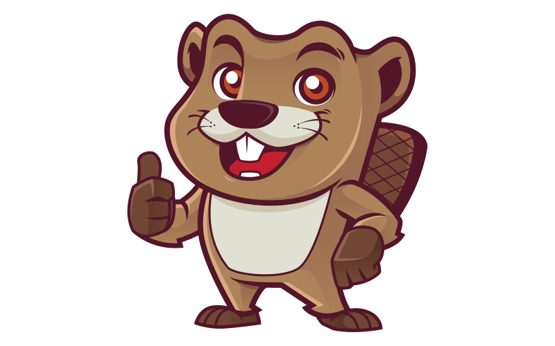 Download Иллюстрация "Beaver Mascot on White - Illustration" / Beaver Mascot on White - Illustration - Иллюстрация на тему графика beaver,mascot,symbol,cartoon,character,animal,wild,forest,thumb up,thumbs up,thumb,approving,like,happy,smiling,cute,rodent,tail,drawing,funny