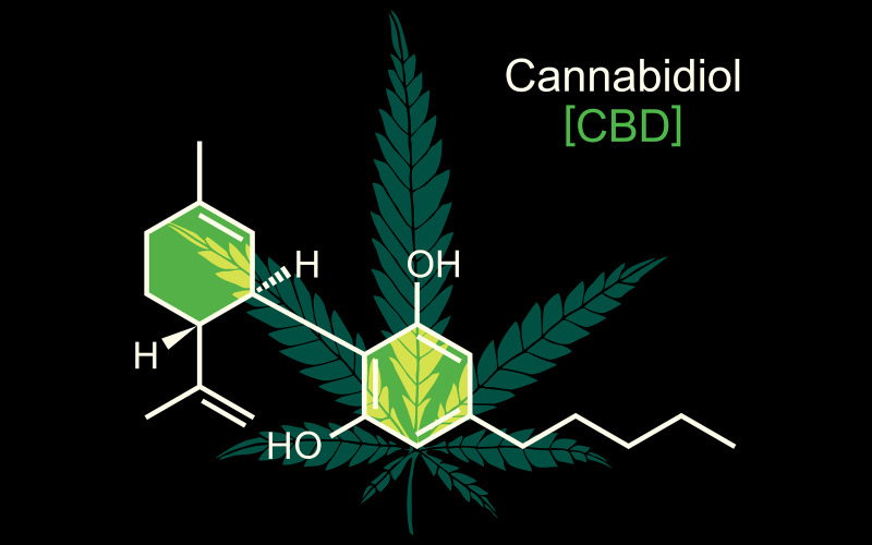 CBD-molekyl på svart - illustration