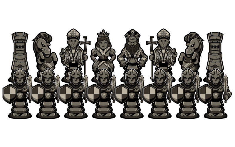Download Иллюстрация "Chess Cartoon Figures Black - Illustration" / Chess Cartoon Figures Black - Illustration - Иллюстрация на тему графика chess,game,strategy,piece,figure,set,symbol,mascot,sign,logo,politics,pawn,rook,knight,bishop,queen,king,horse,castle,tower
