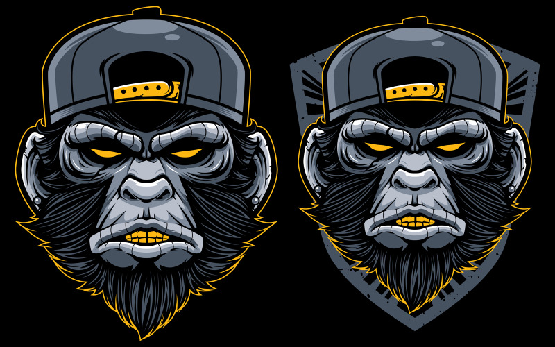 Download Иллюстрация "Cool Monkey Mascot - Illustration" / Cool Monkey Mascot - Illustration - Иллюстрация на тему графика cool,monkey,animal,angry,evil,wild,modern,head,face,cap,chimp,gorilla,danger,dangerous,hipster,strong,hairy,ape,strength,baseball cap