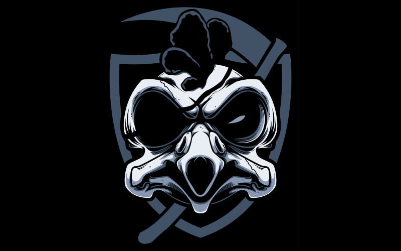 Download Иллюстрация "Dead Chicken Mascot - Illustration" / Dead Chicken Mascot - Illustration - Иллюстрация на тему графика dead,chicken,skull,skeleton,death,bird,animal,angry,evil,head,face,danger,dangerous,hipster,creature,comic,fierce,rooster,scythe,bone