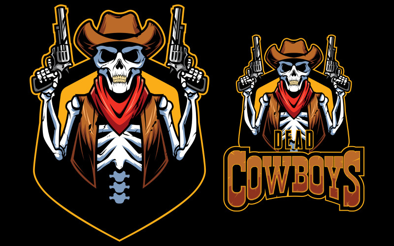 Download Иллюстрация "Dead Cowboys Mascot - Illustration" / Dead Cowboys Mascot - Illustration - Иллюстрация на тему графика cowboy,cowboys,western,wild west,wild,west,portrait,skull,bones,skeleton,dead,ghost,zombie,mascot,logo,team,sports team,american,usa,gun