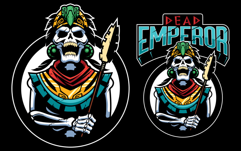 Download Иллюстрация "Dead Emperor Mascot - Illustration" / Dead Emperor Mascot - Illustration - Иллюстрация на тему графика emperor,god,king,ruler,inca,aztec,mexican,mexico,mayan,america,central,south,mesoamerican,lord,royalty,majesty,royal,portrait,crown,skull
