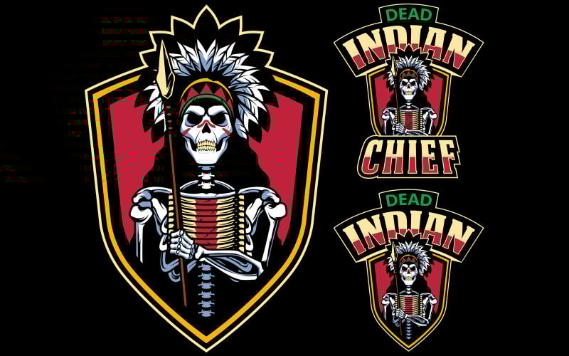 Download Иллюстрация "Dead Indian Chief Mascot - Illustration" / Dead Indian Chief Mascot - Illustration - Иллюстрация на тему графика indian,tribal,chief,american,design,tattoo,headdress,native,cherokee,head,human,wild west,portrait,crown,skull,bones,skeleton,dead,ghost,zombie