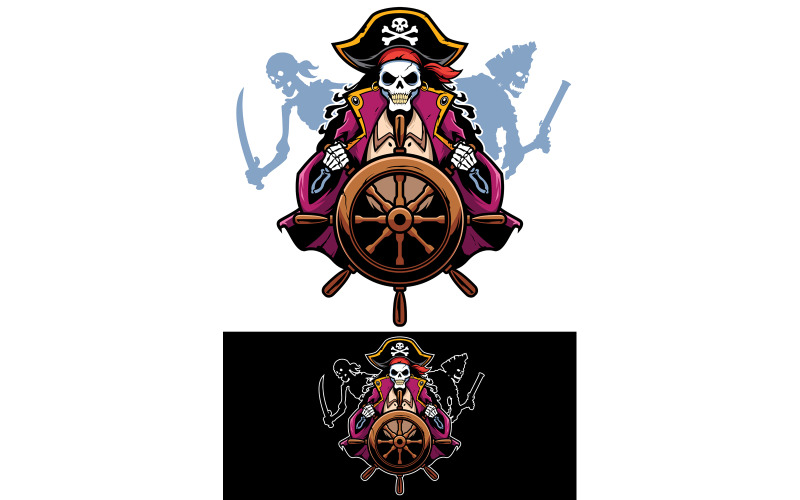 Download Иллюстрация "Dead Pirates Mascot - Illustration" / Dead Pirates Mascot - Illustration - Иллюстрация на тему графика pirate,pirates,skull,bones,skeleton,dead,ghost,zombie,caribbean,mascot,logo,team,steering wheel,wheel,helm,rudder,ship,sailboat,wooden,boat