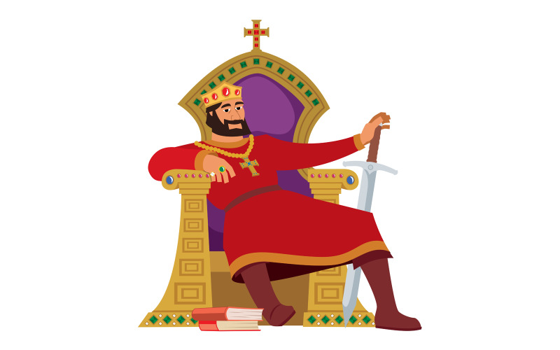 Download Иллюстрация "Happy King On White - Illustration" / Happy King On White - Illustration - Иллюстрация на тему графика king,tsar,emperor,lord,throne,royalty,nobility,majesty,royal,jewelry,cartoon,happy,glad,medieval,middle ages,dark ages,history,christian,cross,crosses