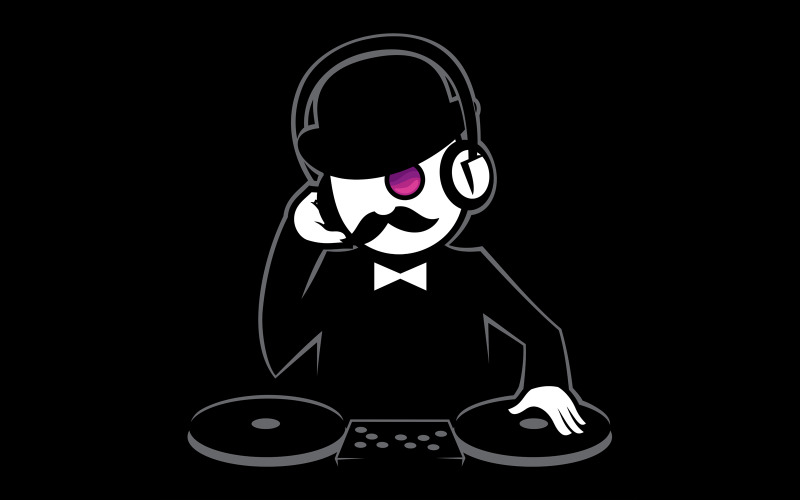 Download Иллюстрация "Hipster DJ 2 - Illustration" / Hipster DJ 2 - Illustration - Иллюстрация на тему графика dj,disc jockey,deejay,hipster,man,gentleman,mister,guy,character,person,entertainer,music,musician,headphones,earphones,gramophone,record,vinyl,turntable,playdeck