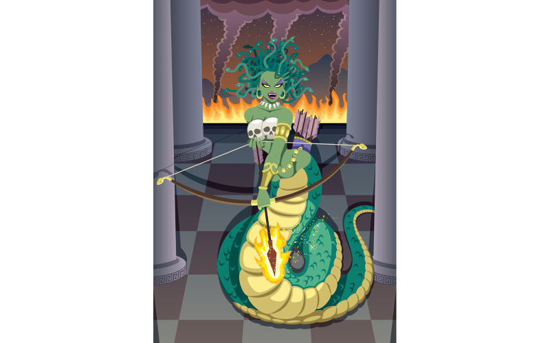 Download Иллюстрация "Medusa - Illustration" / Medusa - Illustration - Иллюстрация на тему графика medusa,gorgon,monster,character,evil,serpent,snake,woman,half,greek,mythology,greek mythology,fantasy,religion,ancient,legend,myth,fairy tale,bow,arrow