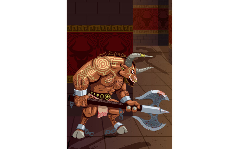 Download Иллюстрация "Minotaur - Illustration" / Minotaur - Illustration - Иллюстрация на тему графика minotaur,monster,bull,beast,creature,character,evil,half,man,animal,mutant,god,hero,super,horned,labyrinth,maze,theseus,king minos,greek