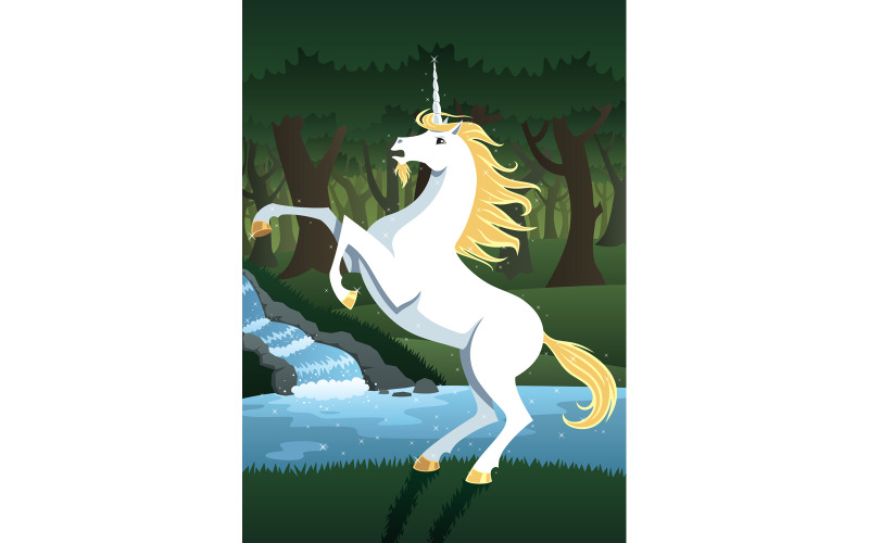 Download Иллюстрация "Unicorn - Illustration" / Unicorn - Illustration - Иллюстрация на тему графика unicorn,stallion,horse,horn,horned,hoof,mane,animal,mammal,character,creature,divine,standing,mythical,legendary,mythology,fantasy,ancient,myth,legend