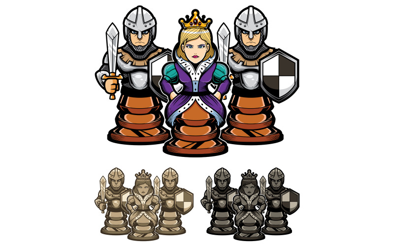 Download Иллюстрация "Chess Queen and Pawns - Illustration" / Chess Queen and Pawns - Illustration - Иллюстрация на тему графика chess,game,strategy,piece,figure,set,symbol,mascot,sign,logo,politics,pawn,queen,lord,empress,tsarina,guard,bodyguard,sentinel,woman