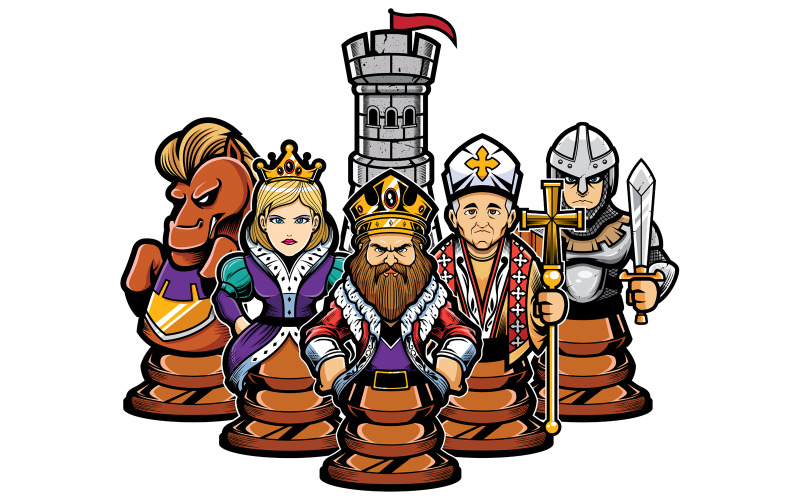 Download Иллюстрация "Chess Team - Illustration" / Chess Team - Illustration - Иллюстрация на тему графика chess,game,strategy,piece,figure,set,symbol,concept,team,teamwork,company,leader,head,mascot,sign,logo,politics,pawn,rook,knight