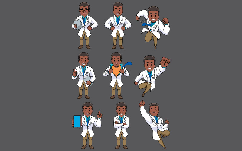 Download Иллюстрация "Doctor African Set - Illustration" / Doctor African Set - Illustration - Иллюстрация на тему графика doctor,medical,defender,protector,savior,medicine,hospital,clinic,man,character,person,male,under cover,flying,african,african american,black,healthcare,health,care