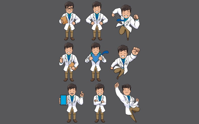 Download Иллюстрация "Doctor Asian Set - Illustration" / Doctor Asian Set - Illustration - Иллюстрация на тему графика doctor,medical,defender,protector,savior,medicine,hospital,clinic,man,character,person,male,under cover,flying,asian,chinese,japanese,thai,healthcare,health