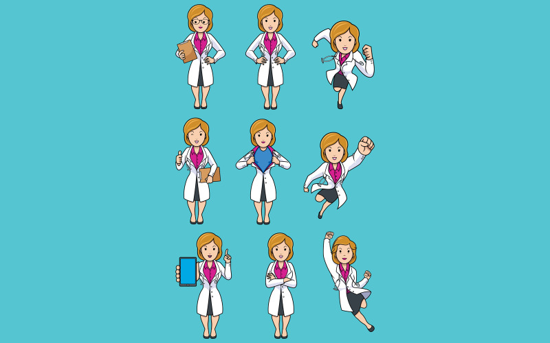 Download Иллюстрация "Doctor Caucasian Female Set - Illustration" / Doctor Caucasian Female Set - Illustration - Иллюстрация на тему графика doctor,medical,defender,protector,savior,medicine,hospital,clinic,woman,character,person,female,under cover,flying,caucasian,healthcare,health,care,worker,profession