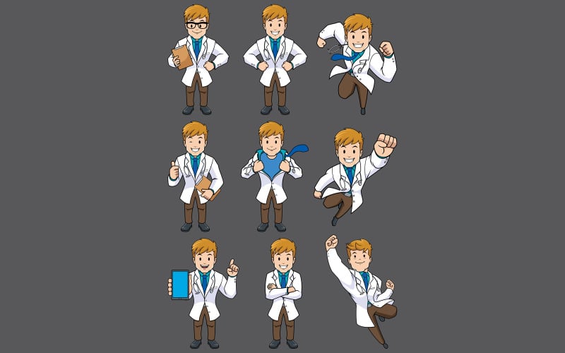 Download Иллюстрация "Doctor Caucasian Set - Illustration" / Doctor Caucasian Set - Illustration - Иллюстрация на тему графика doctor,medical,defender,protector,savior,medicine,hospital,clinic,man,character,person,male,under cover,flying,caucasian,healthcare,health,care,worker,profession