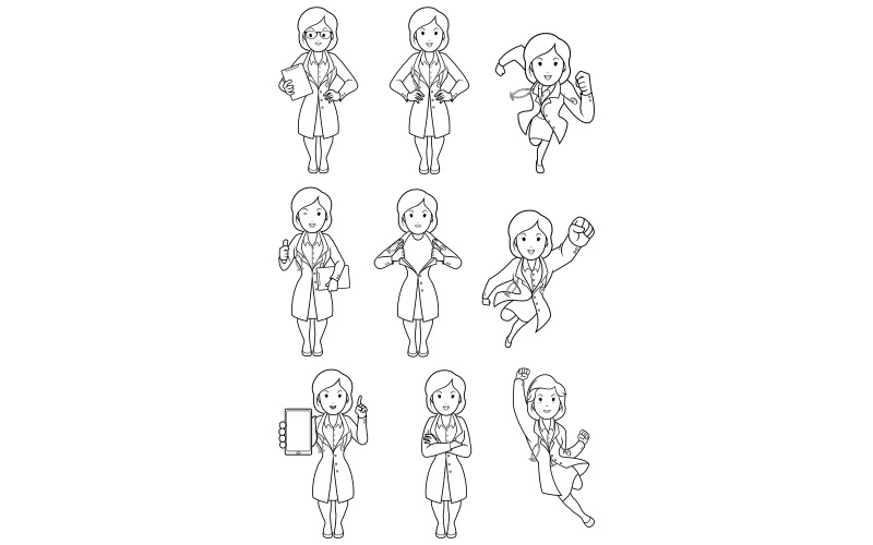 Download Иллюстрация "Doctor Female Line Art - Illustration" / Doctor Female Line Art - Illustration - Иллюстрация на тему графика doctor,medical,coloring,book,page,coloring book,coloring page,defender,protector,savior,medicine,hospital,clinic,woman,character,person,female,under cover,flying,healthcare