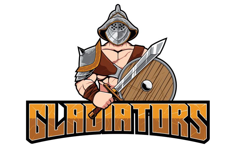 Download Иллюстрация "Gladiator Mascot - Illustration" / Gladiator Mascot - Illustration - Иллюстрация на тему графика gladiator,murmillo,warrior,roman,mascot,symbol,logo,rome,battle,gear,armament,costume,ancient,sword,weapon,shield,helmet,strength,power,history