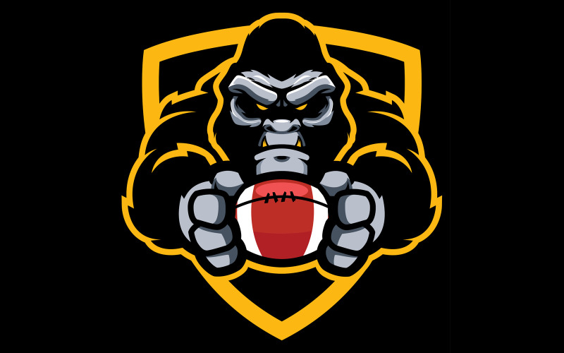 Download Иллюстрация "Gorilla American Football Mascot - Illustration" / Gorilla American Football Mascot - Illustration - Иллюстрация на тему графика mascot,gorilla,ape,monkey,sport,team,animal,symbol,sign,logo,football,american,ball,holding,league,icon,aggressive,wild,strong,tough