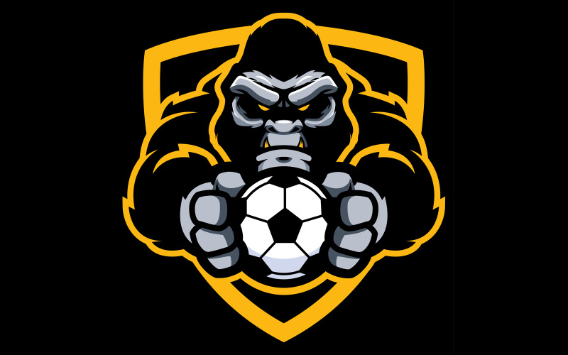 Download Иллюстрация "Gorilla Football Soccer Mascot - Illustration" / Gorilla Football Soccer Mascot - Illustration - Иллюстрация на тему графика mascot,gorilla,ape,monkey,sport,team,animal,symbol,sign,logo,football,soccer,ball,holding,league,icon,aggressive,wild,strong,tough
