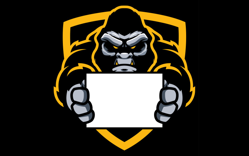 Download Иллюстрация "Gorilla Sign Mascot - Illustration" / Gorilla Sign Mascot - Illustration - Иллюстрация на тему графика mascot,gorilla,ape,monkey,sport,team,animal,symbol,sign,logo,copy space,copyspace,empty,blank,space,holding,icon,aggressive,wild,strong