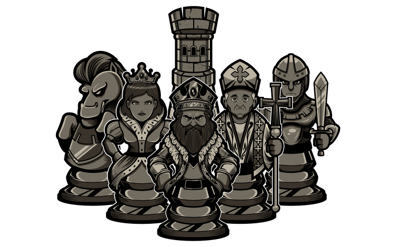 国际象棋队黑色-光栅插图