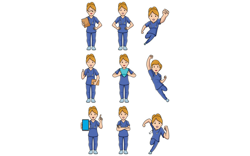 Nurse Caucasian Female Set - Illustration