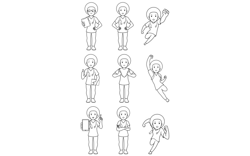 Sjuksköterska Afrikansk kvinnlig linjekonst - Illustration