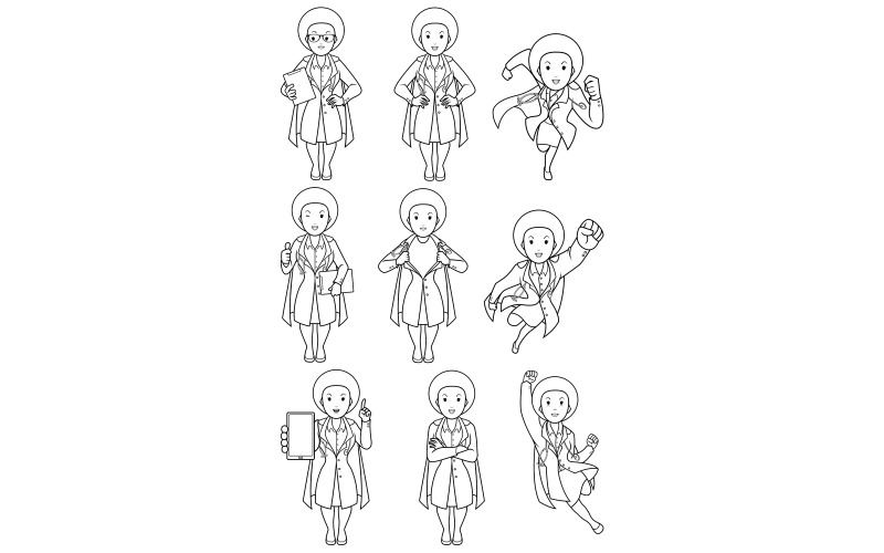 Download Иллюстрация "Super Doc African Female Line Art - Illustration" / Super Doc African Female Line Art - Illustration - Иллюстрация на тему графика doctor,medical,super,superhero,power,comic book,comic,comic strip,coloring,book,page,coloring book,coloring page,strength,defender,protector,savior,medicine,hospital,clinic