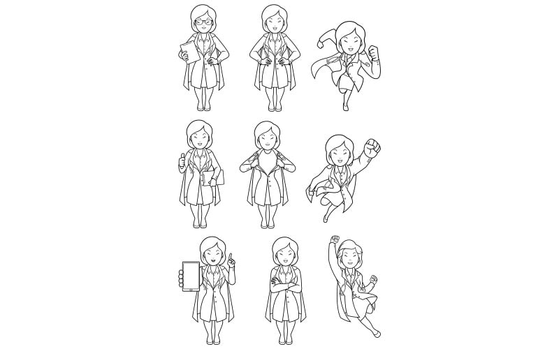 Download Иллюстрация "Super Doc Asian Female Line Art - Illustration" / Super Doc Asian Female Line Art - Illustration - Иллюстрация на тему графика doctor,medical,coloring,book,page,coloring book,coloring page,medicine,hospital,clinic,woman,character,person,female,under cover,flying,asian,chinese,japanese,thai