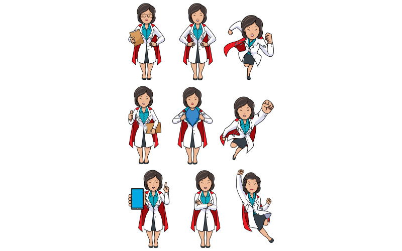 Download Иллюстрация "Super Doc Asian Female Set - Illustration" / Super Doc Asian Female Set - Illustration - Иллюстрация на тему графика doctor,medical,defender,protector,savior,medicine,hospital,clinic,woman,character,person,female,under cover,flying,asian,chinese,japanese,thai,healthcare,health