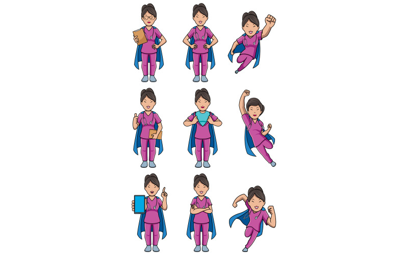 Super Nurse Asian Female Set - Illustration