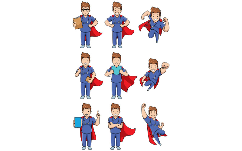 Download Иллюстрация "Super Nurse Caucasian Male Set - Illustration" / Super Nurse Caucasian Male Set - Illustration - Иллюстрация на тему графика nurse,registered nurse,doctor,medical,defender,protector,savior,medicine,hospital,clinic,man,character,person,male,under cover,flying,caucasian,healthcare,health,care