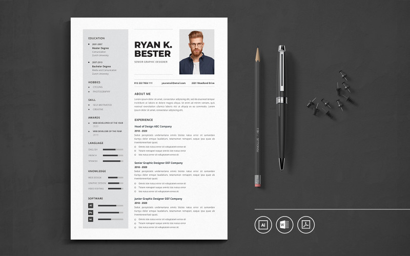 Download Резюме "CV Vol.34 Resume Template" / CV Vol.34 Resume Template - Резюме на тему графика resume,cv,minimalist,professional,modern,elegant,minimal,business,hiring,company,job,entrepreneur,illustrator,word,corporate