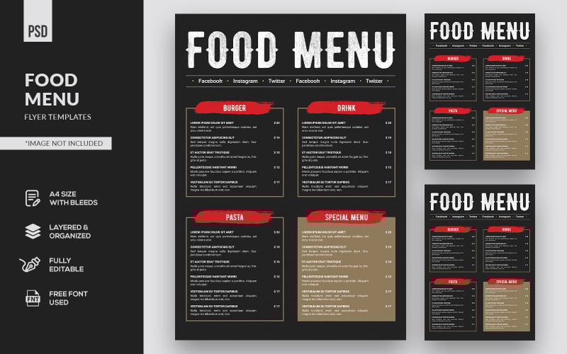Download Фирменный стиль "Food Menu Flyer - Corporate Identity Template" / Food Menu Flyer - Corporate Identity Template - Фирменный стиль на тему графика food,food menu,food flyer,flyer,template,design,restaurant,breakfast,drink,delivery,fastfood,eat,special menu,burger,business,tasty,vegetable