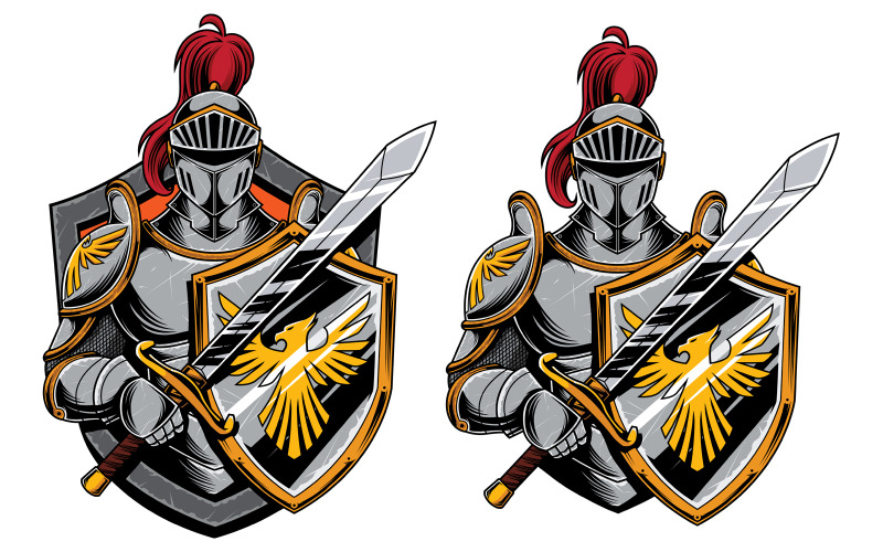 Download Иллюстрация "Knights Mascot - Illustration" / Knights Mascot - Illustration - Иллюстрация на тему графика knight,knighthood,warrior,soldier,templar,order,christian,holly,chivalry,royalty,nobility,majesty,royal,portrait,armor,armament,sword,mascot,logo,team
