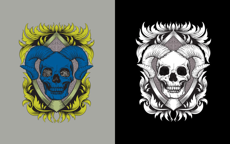 Download T-shirt Design "Ram Skull - T-shirt Design" / Ram Skull - T-shirt Design - T-shirt Design на тему графика dark art,skull,ram,ram skull,engraving,shirt,hodie,young,clean