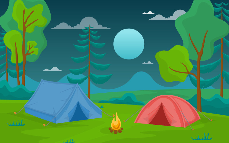 Download Иллюстрация "Camping Adventure Forest - Illustration" / Camping Adventure Forest - Illustration - Иллюстрация на тему графика camping,adventure,outdoor,park,woods,nature,landscape,cartoon,vector,illustration,mountain,poster,trail,view,art,forest,river,success,beauty,healthy
