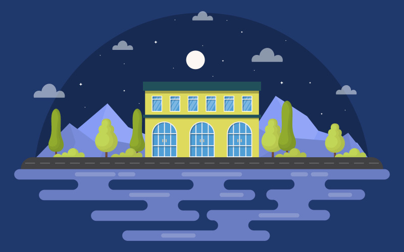 Edificio de la escuela nocturna - Ilustración