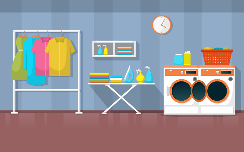Interior moderno da lavanderia self-service - ilustração