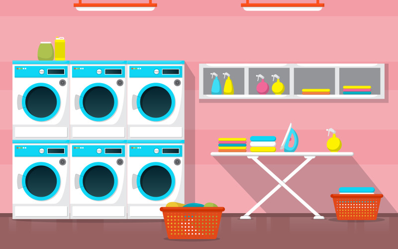 Download Иллюстрация "Laundry Tools Modern - Illustration" / Laundry Tools Modern - Illustration - Иллюстрация на тему графика clean,laundromat,washing,machine,laundry,tools,modern,interior,vector,illustration,wash,isolated,design,softener,water,technology,equipment,template,cloth,fabric
