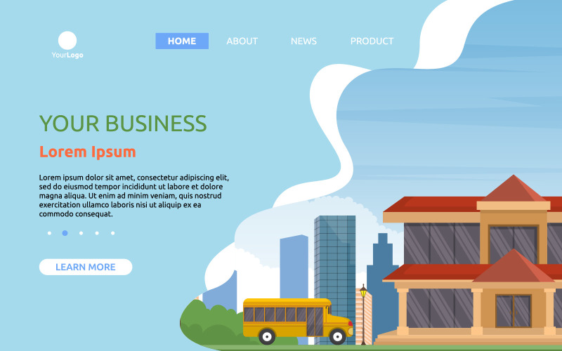 Download Иллюстрация "Outdoor School Building - Illustration" / Outdoor School Building - Illustration - Иллюстрация на тему графика school,education,building,outdoor,cartoon,landing,page,web,template,illustration,vector,flat,landscape,student,high,college,exterior,entrance,study,art