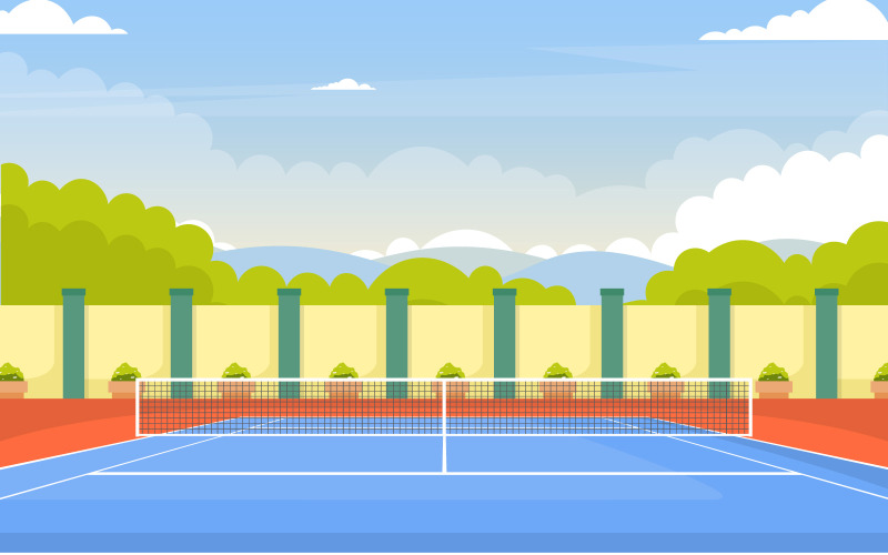 Paisaje de tenis al aire libre - Ilustración