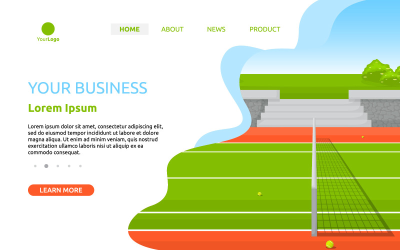 Download Иллюстрация "Sport Landing Page - Illustration" / Sport Landing Page - Illustration - Иллюстрация на тему графика outdoor,tennis,court,sport,game,recreation,landing,page,web,template,vector,view,match,set,scene,athletic,activity,illustration,cartoon,player