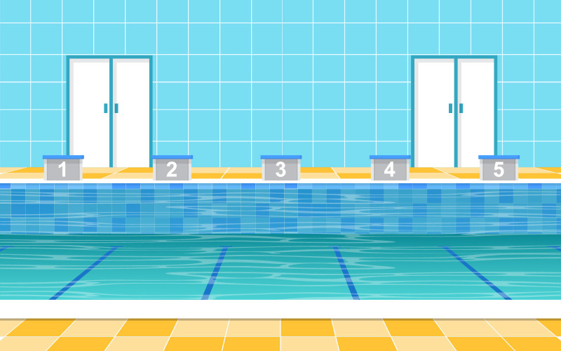 Download Иллюстрация "Summer Holiday Pool - Illustration" / Summer Holiday Pool - Illustration - Иллюстрация на тему графика swimming,pool,summer,holiday,healthy,sport,cartoon,illustration,vector,background,water,poolside,outdoor,shadow,design,relax,spa,competition,vacation,scene