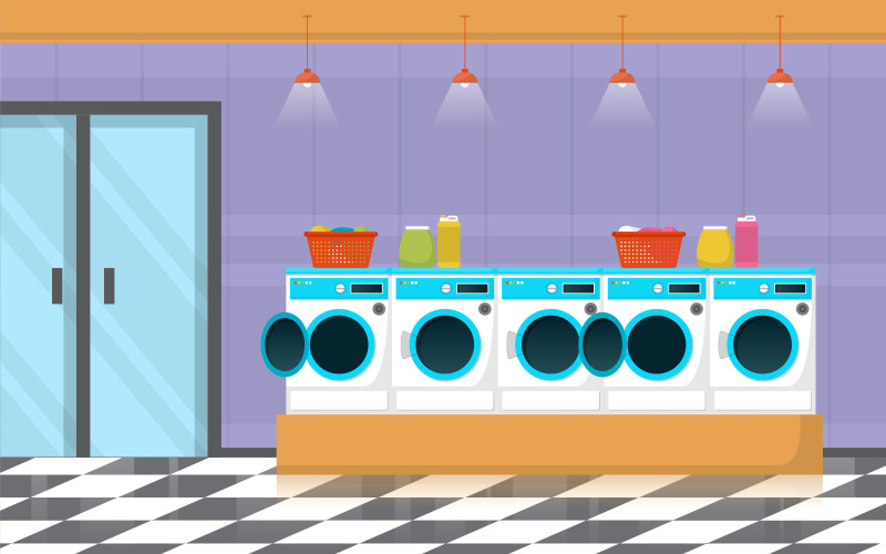 Download Иллюстрация "Washing Machine Laundromat - Illustration" / Washing Machine Laundromat - Illustration - Иллюстрация на тему графика clean,laundromat,washing,machine,laundry,tools,modern,interior,vector,illustration,wash,isolated,design,softener,water,technology,equipment,template,cloth,fabric