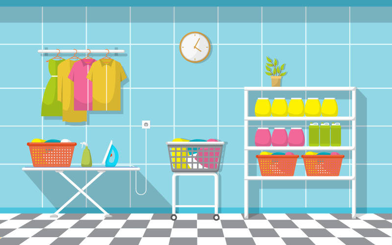 Wnętrze pralni samoobsługowej - ilustracja