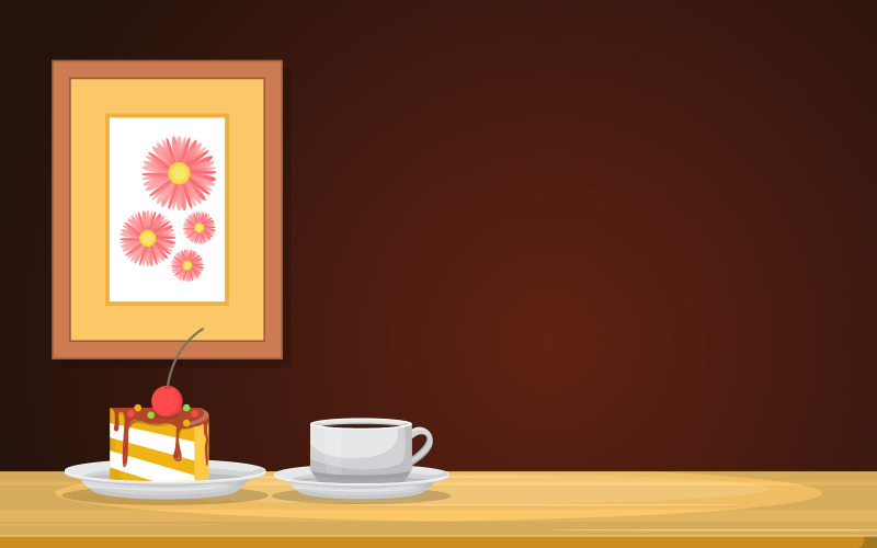 Download Иллюстрация "Wooden Table with Tea - Illustration" / Wooden Table with Tea - Illustration - Иллюстрация на тему графика cup,tea,snack,wooden,table,room,illustration,vector,pie,cake,frame,flower,picture,saucer,drink,cafe,organic,nature,object,beverage